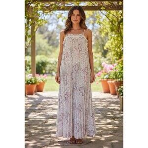 Vintage 60s Designer Zandra Rhodes Long Pleated Nightgown Geometric Print S RARE